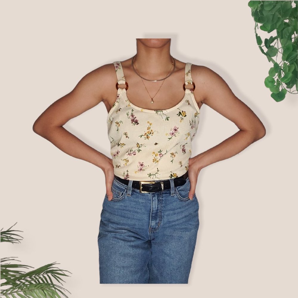 Dainty Floral Beige Tank Top